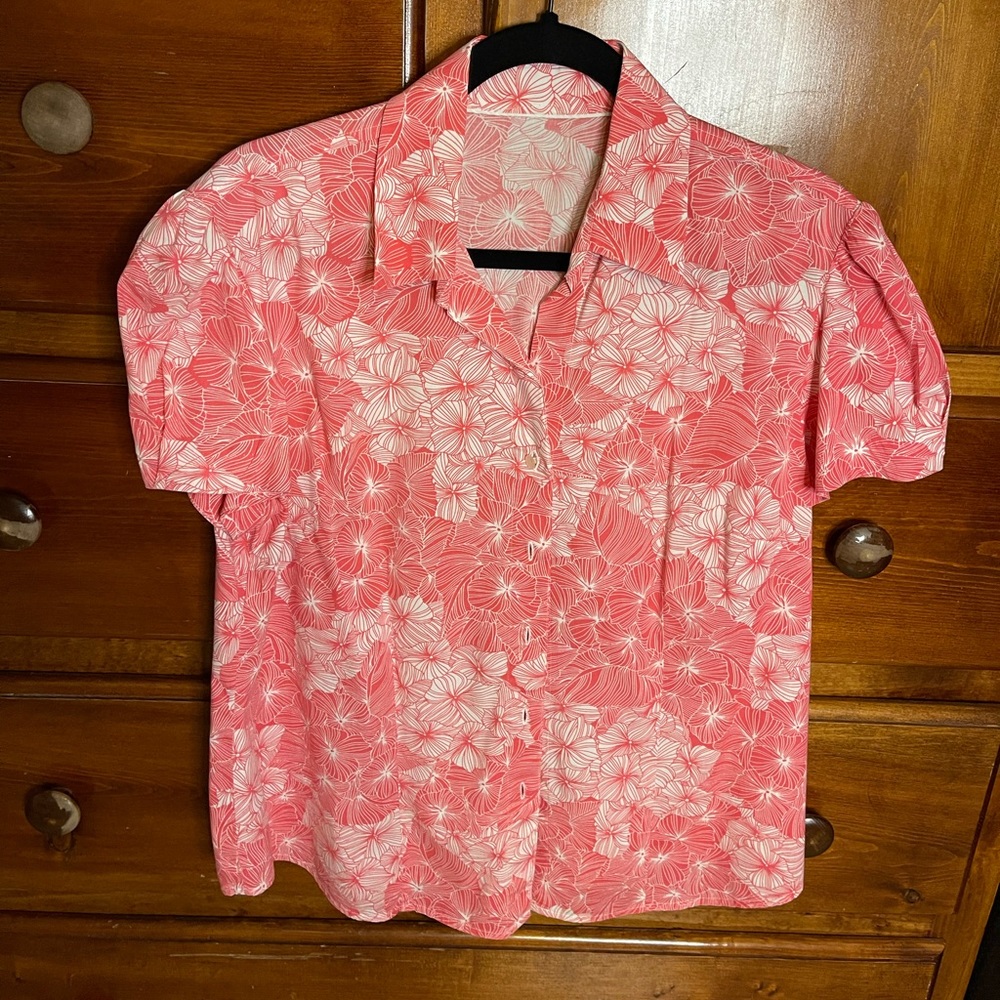 Pink floral button up blouse